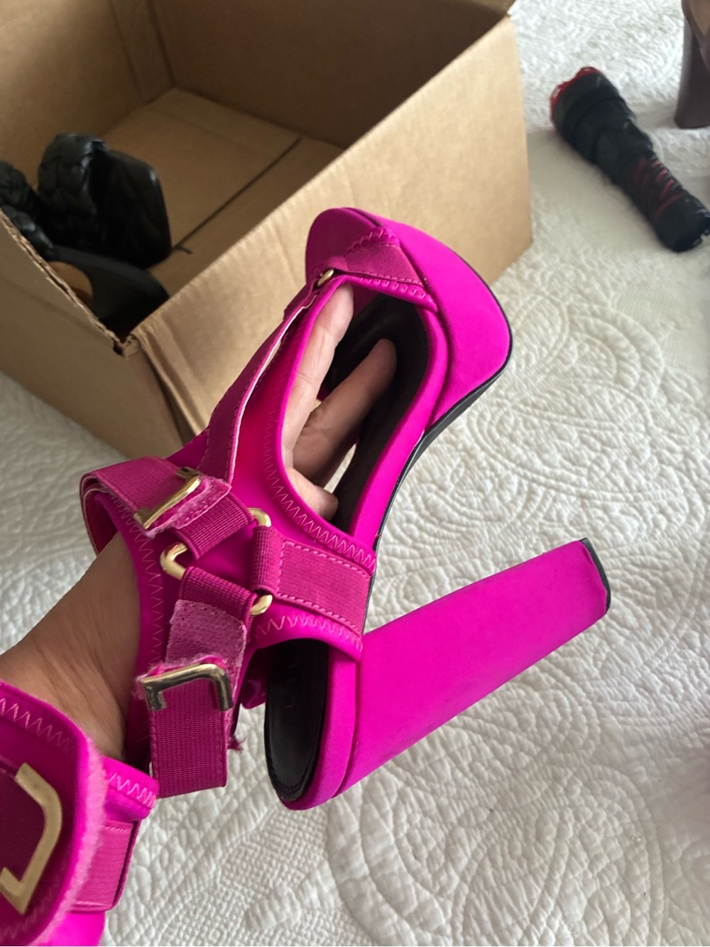 Liliana Fuchsia Platform Block Heel Sandals
